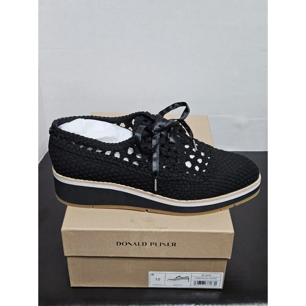 Sz 10 - Donald Pliner Napoli Basketweave Wedge Sneaker Womens Black MSRP $228